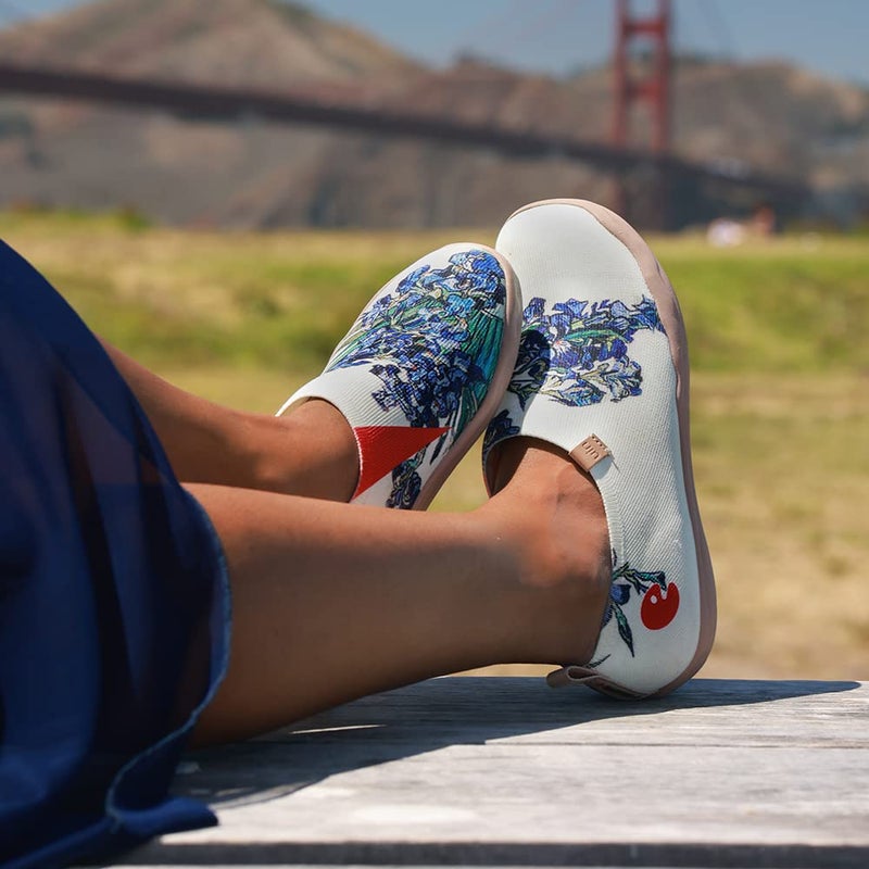 UIN Women's Lightweight Slip Ons Comfort Walking Floral Flats Casual Holiday Art Painted Travel Shoes Iris (9) - Image 2